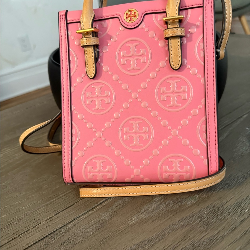Tory Burch Pink Crossbody Bag with Tan Accents